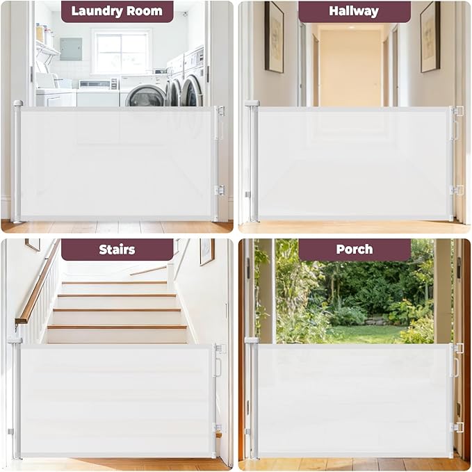 78" Retractable Extra Wide Baby Gates for Doorways, Long Mesh Dog Gate for Large Openings, Indoor Outdoor Pet Gate for Deck Porch Kitchens Hallways, 34" Height, White