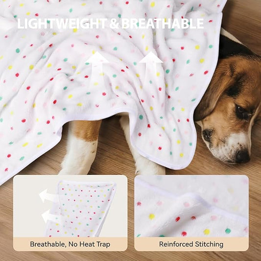 LINENLUX 1 Pack 3 Blankets Super Soft Fluffy Premium Fleece Dog Blankets for Puppy Cat Pet Blanket Flannel Throw Warm Sleep Polka Dot 23x16 inches