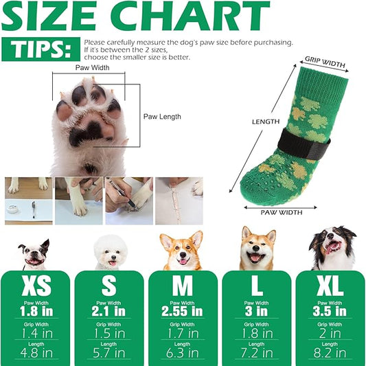 EXPAWLORER Anti Slip Dog Socks to Prevent Licking Paws, Dog Shoes Booties for Small Medium Large Senior Dogs, Traction Control Boots & Paw Protectors for Hardwood Floors St. Patrick's Day Green S