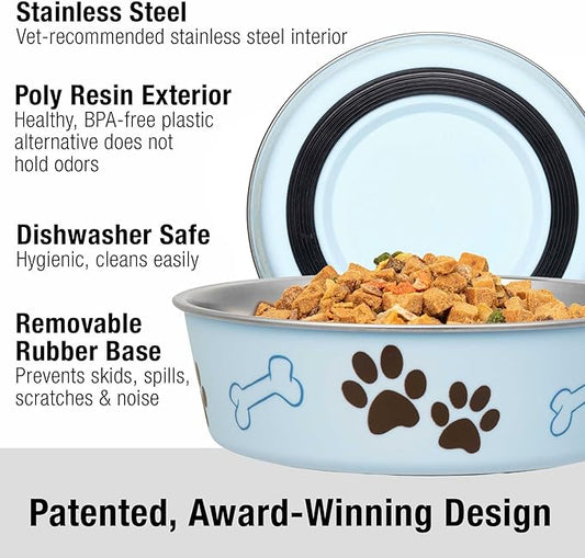 Loving Pets Bella Dog Bowls- Stainless Steel Dog & Cat Bowls - Spill Proof Dog Food Bowl, Cat Bowl, Puppy Essentials & Pet Supplies Great for Home & Travel (Large 35-65 lbs, Murano Blue)