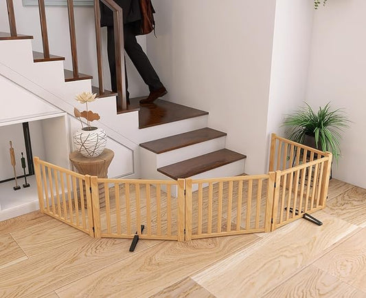 YOCAN Paint-Free Wooden Freestanding Dog Gates for The House,Doorways, Stairs,Wood Dog Fences Indoor Pet Gate,Step Over Fence, 5 Panel H:16.9''