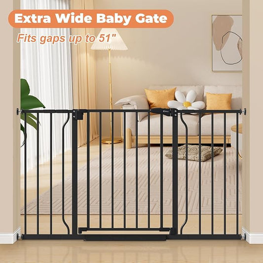 29"-51" Baby Gate for Stairs, Auto Close Stroller Friendly Dog Gate Indoor for Doorways, Pressure Mounted Baby Gate, Easy Walk Through Gate for Children & Pets, Black
