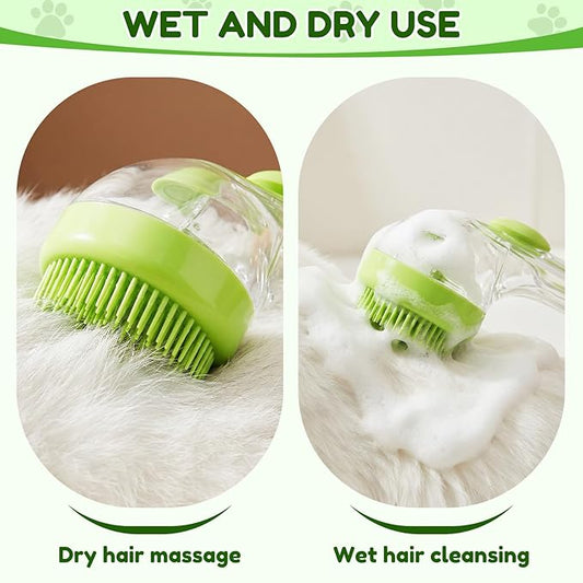 2025 Upgrade Edition Pet Bathing & Grooming Brush, 2-in-1 Shampoo Dispenser & Massage Brush for Dogs and Cats, Suitable for All Coat Types (Green Brush)