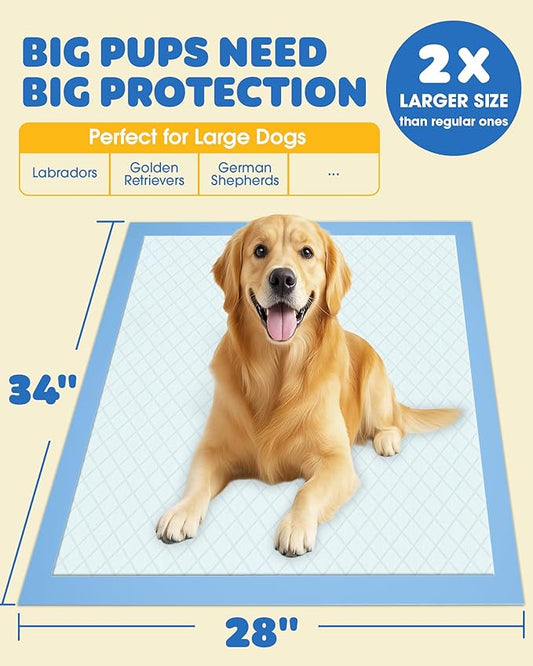 100-Pack Extra Large Pee Pads - 34" x 28" Puppy Pads for Dogs with 6-Layer Leakproof Protection, Disposable and Quick-Dry Dog Pads with High Absorbency for Easy Potty Training