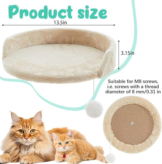 Dansydaisy 2 Pcs 13.39 Inches Semi Edged Cat Tree Replacement Parts Cat Tree Tower Accessories with Hanging Elastic Strings Pom Pom Toys and M8 Screw for Platform Perch Shelves(Creamy White)