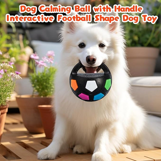 Squeaky Dog Toy Soccer Ball with Handles, Mellow Dog Calming Ball, Pet Dog Football Shape Toy, Interactive Balls for Dogs Playing, Water Play, Training & Outdoor Games for Medium Large Breeds (White)