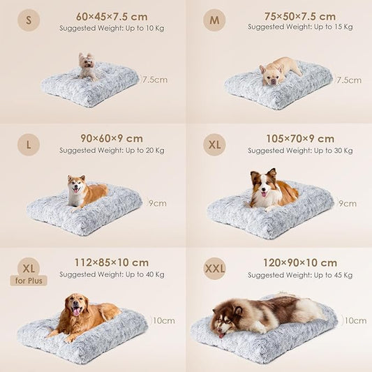 EHEYCIGA Fluffy Dog Crate Bed for Extra Large Dogs, Plush Faux Fur XLP Pad, Calming Anti Anxiety XL Plus Bed for Crate, Washable Soft Warm Dog Mat with Non-Slip Bottom, Grey