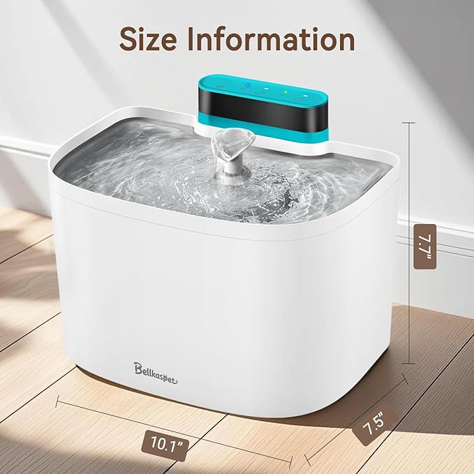 Cat Water Fountain, 122oz/3.6L Pumpless Wireless Cat Fountain, Cordless Water Fountains for Cats Indoor, Battery Operated Dog Pet Water Fountain with Stainless Steel Tray (White, Fountain+8 Fliters)