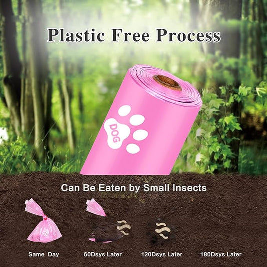 Toplive Dog Poop Waste Bags Set with Dispenser and Leash Clip, Leak-Proof Waste Bags for Outdoor Puppy Walking Cleanup, Poop Bags for Dog Doggy Cat Pet Replacement 18 Rolls (270 Bags), Pink