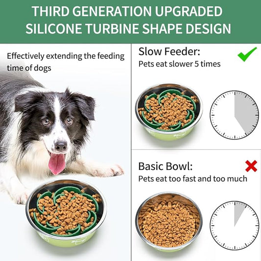 Slow Feeder Dog Bowls Insert,Third Generation upgradedSuper Firm Eating Bowl(Cuttable) for Large Breed and Medium Small Size Compatible with Regular Elevated Metal Glass Dog Bowl (Green)