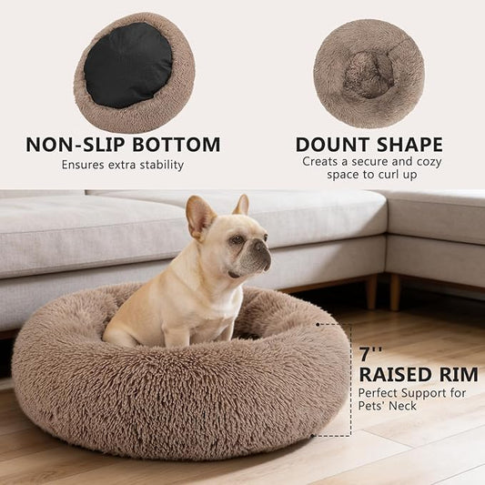 MIXJOY Orthopedic Dog Bed Comfortable Donut Cuddler Round Pet Beds Ultra Soft Washable Dog and Cat Cushion (20''/23''/30'') (23'', Brown)