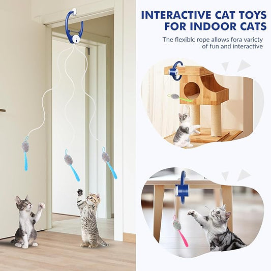Wortade Interactive Cat Toys for Indoor Cats, Automatic Electric Flying Bird Feather Wand Toy, Rechargeable Electric Exercise Feather Toy for Bored Kittens and Adult Cats, Dark Blue
