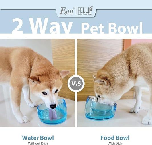Felli Pet Oblik Acrylic Raised Dog Food Water Bowl Stainless Steel Slanted Oval Dish for Short Leg Puppy & Small Medium Pet, Elevated Tilted Metal Feeder (Sapphire, 1.5 Cups Oval Dish)