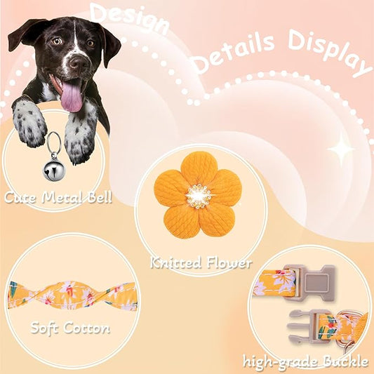 Medium Dog Collar with Flower, Dog Collars for Medium Dogs Collar for Girl Cute Dog Collar with Bell, Adjustable Length