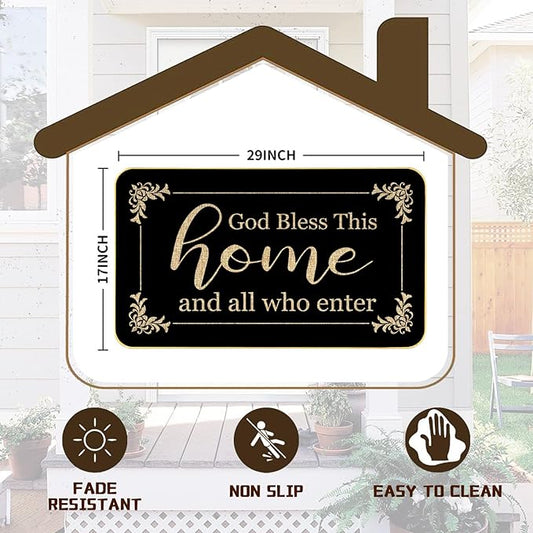 God Bless This Home Funny Welcome Doormat 29" x 17" Non-Slip Indoor Outdoor Mat for Front Porch, Entryway, or Office Rustic Door Rug for Home Decor