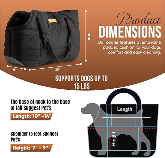 NoblePup Plush Dog Purse Carrier for Small Dogs, Soft Tote Bag with Safety Harness Clip, Cozy Pet Carrier for Dogs Under 15 lbs, Comfortable Shoulder Carrier for Travel, Black 2.0