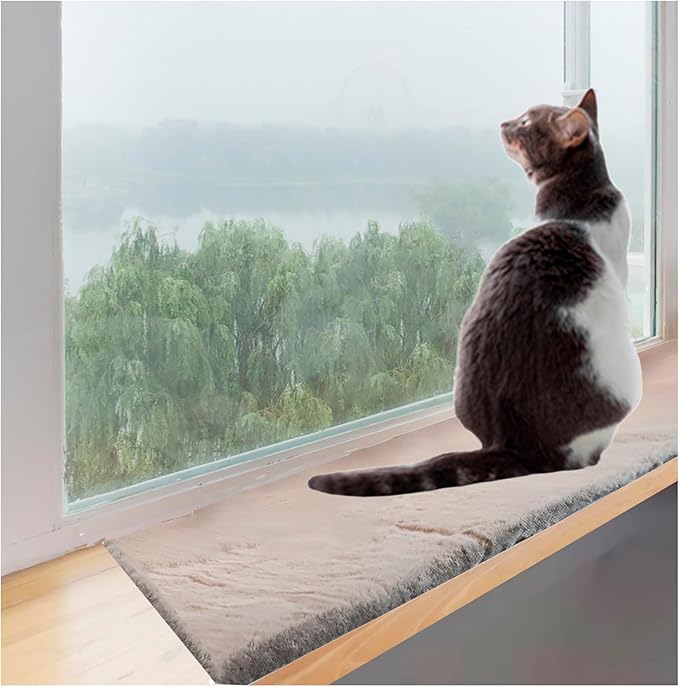 Soft Cat Dog Window Sill Pet Pad Perch,Fluffy Windowsill Dog Pet Mat Pillow Seat Bed, Cat Dog Cushion for Window Sill Mat (Gray, 16"x35")