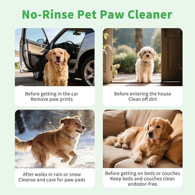 No-Rinse Dog Paw Cleaner, Foaming Pet Paw Washer with Soft Silicone Brush, Waterless Dry Shampoo for Dogs and Cats, Effectively Removes Dirt & Odor, Moisturizing Paw Care, 5.07 fl oz