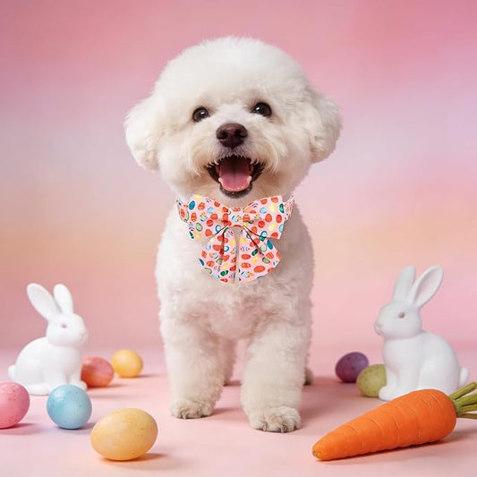 Maca Bates Easter Day Dog Collar with Sailor Bow Tie for Large Girl Boy Dogs, Pink Easter Egg,Chick Pattern,Adjustable Durable Soft Breakaway Collars for Male Female Puppy