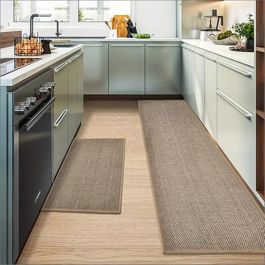 Artoid Mode Washable Non-Skid Rubber blend Kitchen Rugs and Mats Set of 2, Rubber Backing Kitchen Mats for Floor Kitchen Front of Sink Home Decor - 17x29 and 17x60 Inch