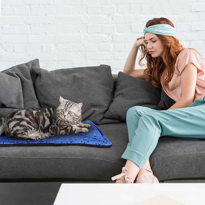 MARUNDA 2 Pack Self Warming Cat and Dog Bed, Super Soft Crate Blanket, Thermal Heating Pad Mat (Blue, 2 Pack -S - 22" * 15")