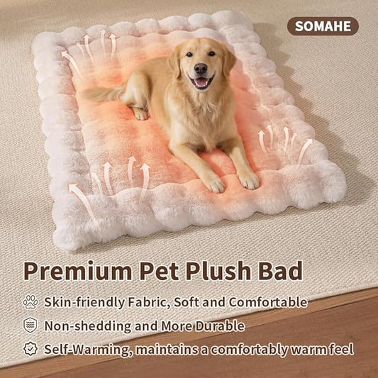 Large Dog Bed Mat, Extra Large Plush Faux Fur Washable Pet Bed for Large Dogs, Non-Slip Fluffy Dog Mat – Machine Washable XL Dog Sleeping Pad for Large Breeds, 35 x 27 Inch White
