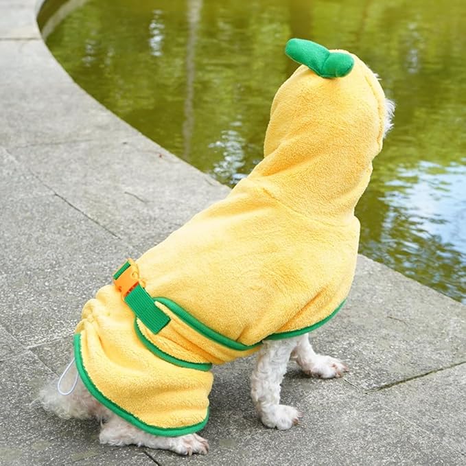 Dog Cute Drying Coat with Hood Soft Fast Drying Bathrobe Pajamas for Cats and Dogs (X-Small, Yellow)