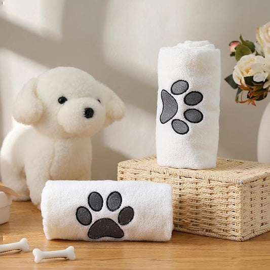2 Pcs Dog Paw Hand Towels Beige Bathroom Decor 13 x 29 Inch 100% Cotton Embroidered Soft Hand Towels Absorbent Farmhouse for Kitchen Restroom