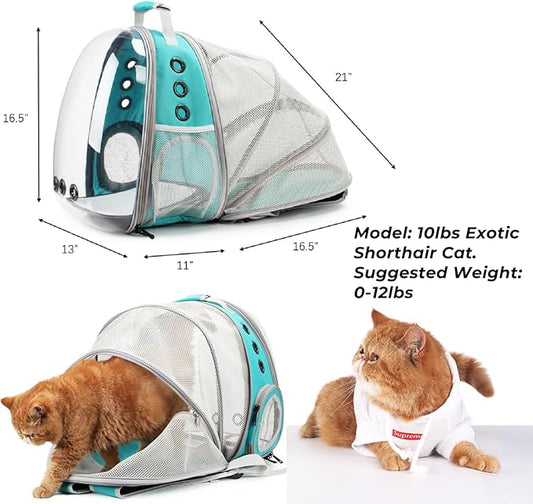 Lollimeow Cat Carrier Backpack, Expandable Bubble Pet Carrier for Cats and Small Dogs, Airline Approved Travel Backpack for Hiking, Walking & Outdoor Adventures - Supports up to 14 lbs