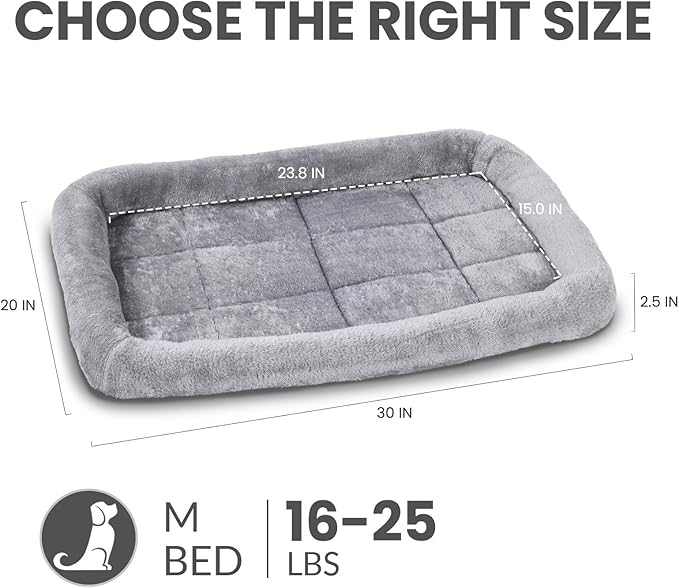Patas Lague Bolster Dog Bed for Medium Dogs 30''x20'', Soft Warm Foam Pet Sofa Bed, Machine Washable Pet Cat Crate Mat for Medium Breeds, Grey