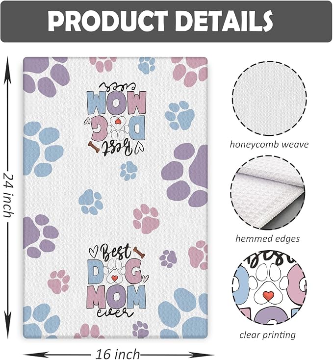 Dog Mom Gifts Kitchen Towels, Dog Lovers Owners Gifts for Women, Colorful Dogs Paws Hand Towels for Bathroom, 16x24 Inches