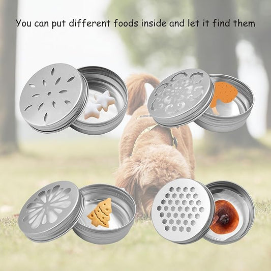 Suartus Dog Scent Work Tins, 24Pcs Dog Scent Training Box,Dog Nose Work Metal Containers,Dog Scent Training Kit,Smell Training Canisters Aluminum Tin Cans with Hollow Lids for Dogs Training (24pcs)
