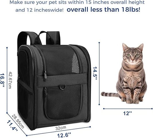 Apollo Walker Dog & Cat Carrier Backpack for 4-18lb Pets - Ventilated Safe Design with Padded Back Support, Breathable Mesh Pet Backpack for Hiking, Travel, Outdoor (Black)