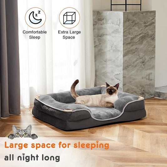 Sweetcrispy Orthopedic Dog Bed, Large Memory Foam Puppy Cat Bed with Washable Waterproof Removable Cover & Non-Slip Bottom for Pet Calming Sleeping (35"x25", Gery)