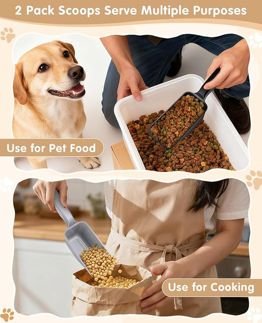 2-Pack Dog Food Scoop 1 Cup, Plastic Pet Food Measuring Scoop With Measuring Lines (1/2 & 1 Cup Markings) for Dogs, Cats, Fish, Bird(Black and Grey)