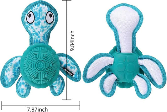 Squeaky Turtle Dog Toy, Treat Dispensing Rubber Ball, Bite Resistant Plush Chew Toy, Interactive Tug & Fetch Enrichment Toy for Medium & Small Breeds, Safe & Engaging for Puppies (Green)