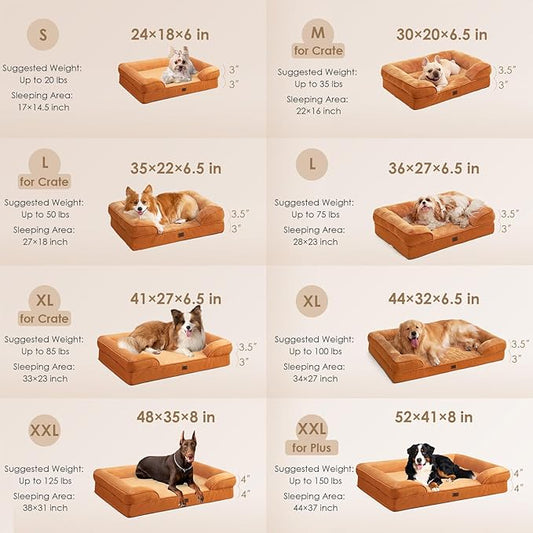 EHEYCIGA Orthopedic Dog Bed for Small Dogs, Waterproof Memory Foam Small Dog Beds with Sides, Non-Slip Bottom and Egg-Crate Foam Medium Pet Couch Bed with Washable Removable Cover,Pumpkin Orange