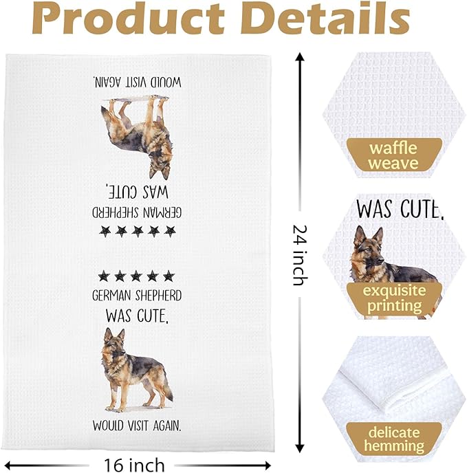German Shepherd Towels - German Shepherd Gifts Decorative Waffle Dish Towels, Dog Gifts Hand Towel for Women, Dog Mama Gift Tea Towel, 16x24 Inch Set of 2