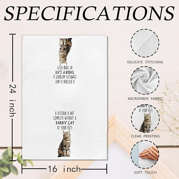 Funny Tabby Cat Kitchen Towels, Tabby Cat Mom Lady Lovers Gifts for Women Hand Towels, Pet Lover Gifts Dishcloths Dish Towel for Kitchen 16x24 Inches Set of 2
