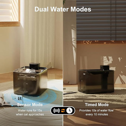 NPET Wireless Cat Water Fountain, 1 Gallon/135oz Pet Fountain with Motion Sensor, 4000mAh Rechargeable Battery Operated&Stainless Steel Tray, Auto Cordless Water Dispenser with Multi-Filtration Filter