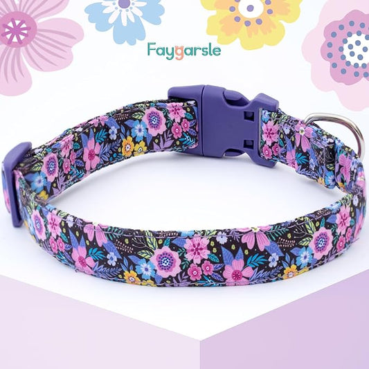 Faygarsle Cotton Dog Collar Cute Dog Collars for Small Medium Large Dogs Purple Floral Colored Options Soft and Fancy Pet Collars for Girls Flower Pattern for Girl Dog Collar S