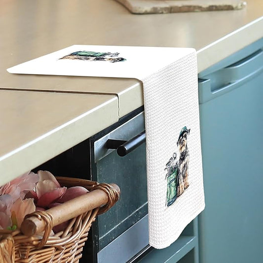 Golf Dog Kitchen Towels - Schnauzer Dish Towels, Sports Gifts, Pet Golf Club Decorative Absorbent Dishcloths Hand Towels for Kitchen Gym Spa Decor 16x24 Inches