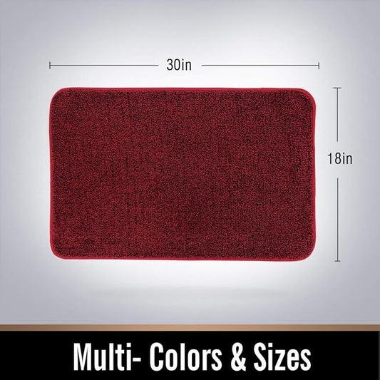 ITSOFT Dirt Trapper Indoor Door Mat & Entrance Rug for Wet Muddy Shoes and Pet Paws, Non-Slip Machine Washable, Shoe Scraper, Absorbent Welcome Dog Mat for Front Door, Entry Way (30x18, Red & Black)