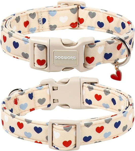 DOGWONG Valentine's Dog Collar-Hearts Print Dog Collar for Large Cute Dog Collars Spring Female Male Pet Gift Adjustable Heavy-Duty Soft Collar,XS
