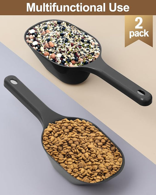 2PACK Dog-Cat Food-Scoop Measuring-Cup,1 Cup Capacity Versatile Plastic Pet Food Scoop with Measuring Lines 1 Cup and 1/2 Cup for Precise Portion Control (2 Black)
