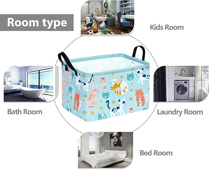 Rec Cats Print Box Hamper Storage Basket Collapsible Organizer Bin Gift Shelf Baskets for Home and Kitchen Storage