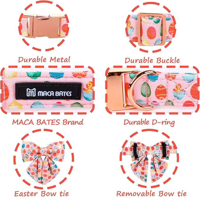 Maca Bates Easter Day Dog Collar with Sailor Bow Tie for Large Girl Boy Dogs, Pink Easter Egg,Chick Pattern,Adjustable Durable Soft Breakaway Collars for Male Female Puppy