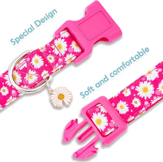 Faygarsle Cotton Dog Collar Cute Dog Collars for Small Medium Large Dogs Hot Pink Floral Colored Options Soft and Fancy Pet Collars for Girls Flower Pattern for Girl Dog Collar L