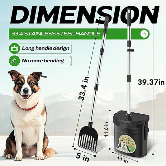 UPSKY Dog Pooper Scooper Swivel Bin & Rake Kit with 100 Waste Bags, 33.4" Stainless Steel Long Handle Heavy Duty Pet Poop Shovel for Large Medium Small Dogs, Odor-Proof Lid for Yard/Lawn/Outdoor Use