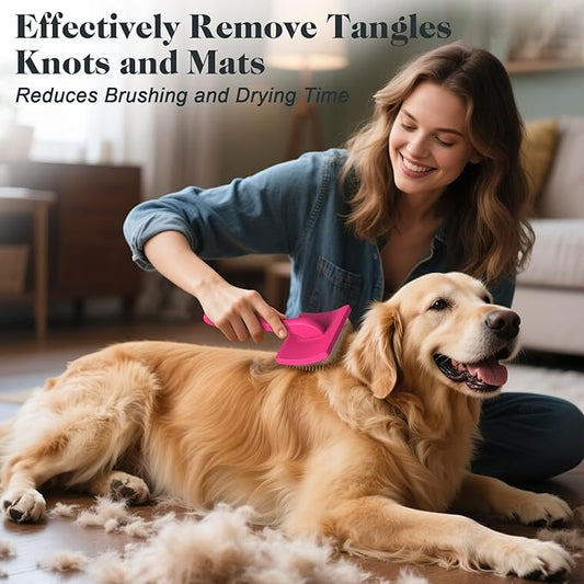 2PCS Slicker Brush for Dogs & Pet Comb,Professional Dog Grooming Brush (Goldendoodles,Poodles,Labradoodles) with Extra Long Pins to Effectively Remove Tangles, Knots and Mats (Pink, Large)